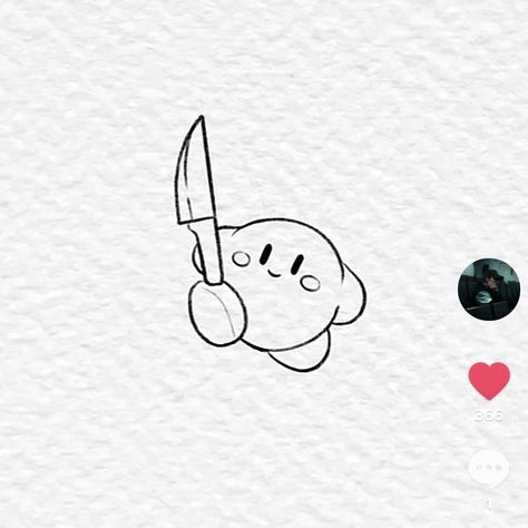 Kirby Knife Drawing, Kirby Outline Tattoo, Simple Cartoon Tattoo Ideas, Tiny Kirby Tattoo, Kirby With A Knife Tattoo, Simple Gaming Tattoo, Kirby Line Art, Simple Kirby Tattoo, Kirby Tattoo Design