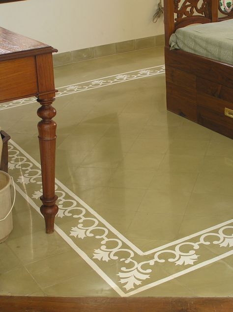 Plain floor with Border Villa Floor Tiles, Indian House Flooring, Aathangudi Tiles Design, Athangudi Tiles Flooring Ideas, Athangudi Tiles Interiors, Athangudi Tiles Flooring, Bharat Tiles, Chettinad Kitchen, Floor With Border