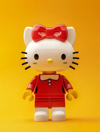 ↑↑↑ Larger size on website 🔸 A Hello Kitty Lego figurine stands against a bright yellow background. The figurine has a red bow, a 🔸 From Midjourney AI Image Hello Kitty Lego, Lego Figurine, Bright Yellow Background, Cute Hello Kitty, Red Bow, Yellow Background, Bright Yellow, Art Images, Lego