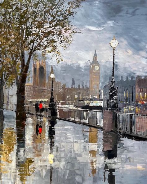 Paul Kenton on Instagram: "London Southbank. #london #art #painting #artist" London Landscape Painting, London Oil Painting, London Painting Acrylic, London Bridge Painting, London City Painting, Places And Spaces Gcse Art, London Art Drawing, Surroundings Art, Painting Of London