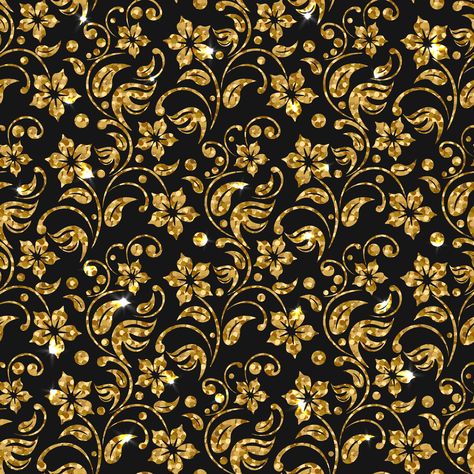 Vector seamless damask pattern with flowers. Golden glitter pattern design. Gold floral background. Gold Background Design, Painting Stripes On Walls, Yellow Flower Wallpaper, Golden Wallpaper, Golden Pattern, Golden Flower, Dark Blue Background, Gold Background, Color Vector