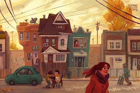 Illustrated bit of my neighborhood for the Light Grey Art Lab's "Six Degrees" show. House Illustration, Grey Art, Cartoon Background, Animation Background, Visual Development, Environment Concept Art, Environmental Art, Children's Book Illustration, Book Illustration