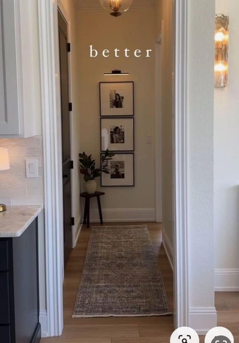 Hallway No Windows Ideas, Aesthetic Entrance Hall, Picture Wall End Of Hallway, Mini Hallway Decor, Hallway Decor Inspiration, Hallway With No Windows, Front Door Straight Into Living Room, Narrow Entry Hallway Ideas, Mirror End Of Hallway