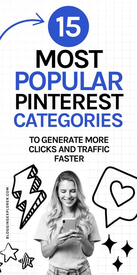 Discover the most popular Pinterest categories and interests in this Pinterest marketing guide to create content that users are already searching for on Pintrest. Use these insights for Pinterest keyword research and Pinterest SEO to optimize your entire Pinterest profile and boards and grow your website and blog traffic faster. Save this for later! Pinterest Design Ideas, Most Searched Topics On Pinterest, Idea Pins Inspiration, Things To Search On Pinterest, Pinterest Categories, Social Media Automation, Learn Pinterest, Pinterest Growth, Pinterest Design