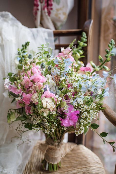 Beautiful Bride Bouquet, Colorful Boho Wedding Bouquet, Country Garden Bouquet, Colourful Wildflower Bouquet, July Wedding Flowers Uk, British Wedding Flowers, English Country Wedding Flowers, Country Flower Bouquet, Pink And Blue Wildflower Bouquet