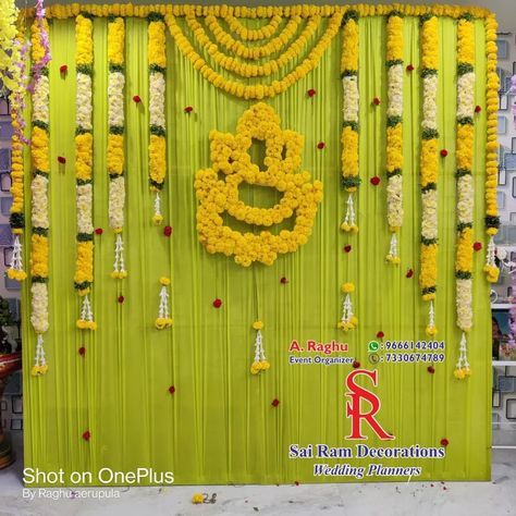 #pellikuthurufunction | Instagram Latest House Warming Decorations Indian, Satyanarayana Vratham Decoration Ideas, Poila Boishakh Decoration, Diy Indian Backdrop Ideas, Vratham Decoration Satyanarayana, Simple Decoration For Engagement At Home, Wedding Stage Design Simple, Pellikuthuru Decoration At Home, Satyanarayana Pooja Decoration Ideas