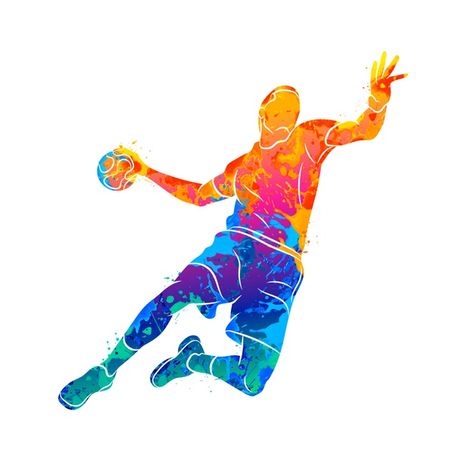 Abstract handball player jumping with th... | Premium Vector #Freepik #vector #sport Basketball Canvas, Handball Players, Nba Art, Isometric Illustration, Sports Images, Sports Wallpapers, Watercolor Splash, Watercolor Walls, Sports Art