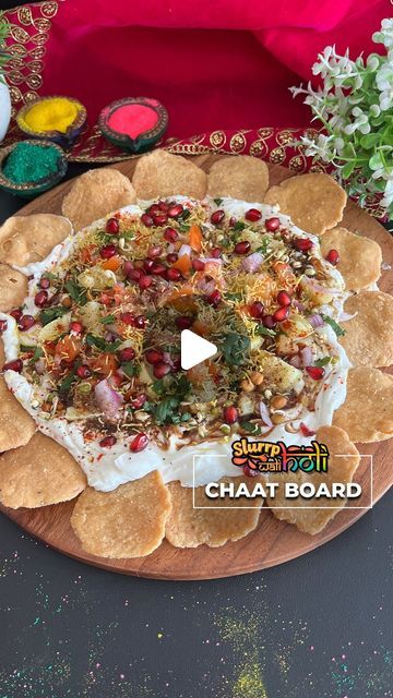 Slurrp App on Instagram: "CHAAT - CUTERIE BOARD
#chaatrecipes

Want to enjoy Holi, and not spend too much time in the kitchen?
Now make a fun, zingy and mouth watering “Chaat - cuterie” board with your favourite chaats, and celebrate a stress - free Holi. Our #slurrpcommunity member @homechefalison shares her #spicy, savoury, crunchy, #sweet and tartish #chaat recipe to impress  your guests or family with!

Ingredients:
Hung Curd - 200 gms 
Tamarind chutney 
Boiled potato 
Sprouts 
Onions 
Tomatoes 
Roasted cumin powder 
Chaat masala 
Black salt 
Chilli powder 
Fresh coriander 
Sev 
Pomegranate 
Papdi

Follow @slurrpapp for more exciting #recipeideas everyday!

#SlurrpCommunity #cookwithslurrp #holi #holispecialrecipe #holirecipes #chaat #papdichaat #indianchaat #chaatboard #trendingrecipe Papri Chaat Presentation, Papdi Chaat Dip, Chaat Cuterie Board, Sweet Potato Chaat, Potato Chaat Recipe, Indian Chaat Charcuterie Board, Khakra Chaat, Chaat Platter, Indian Chaat Recipes