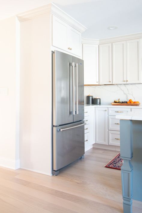 Corner Kitchen Fridge, Big Fridge Small Kitchen, Kitchen With Fridge In Corner, Kitchen Double Fridge, Refrigerator Location In Kitchen, Kitchen With Double Fridge, Refrigerator In Kitchen Ideas, Corner Fridge In Kitchen, Fridge In Corner Of Kitchen