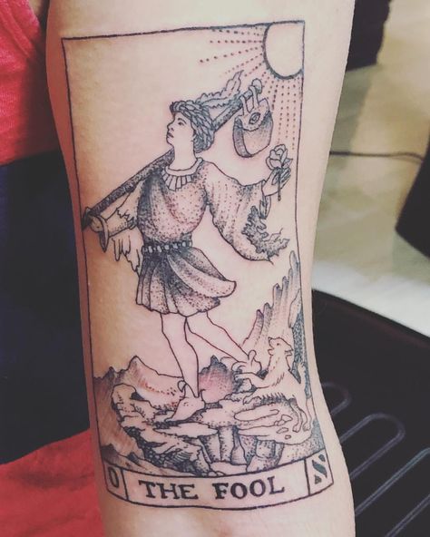 Tarot Card Tattoo - The Fool Fool Tattoo, Arizona Tattoo, Tarot Card Tattoo, Optical Illusion Tattoo, Airplane Tattoos, Tarot Tattoo, R Tattoo, Card Tattoo, Aesthetic Tattoo