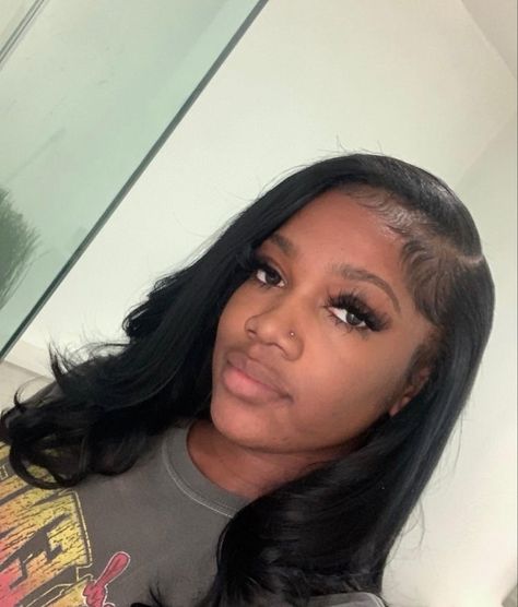 Side Part Pressed Hair, Pin Curls Relaxed Hair, Side Part Straight Hair Black Women Natural Hair, Silk Press Natural Hair Bumped Ends, Side Part Sew In Medium Length, Side Part With Leave Out, Natural Hair Pressed Out Silk, Cute Quick Weave Styles, Natural Leave Out Sew In