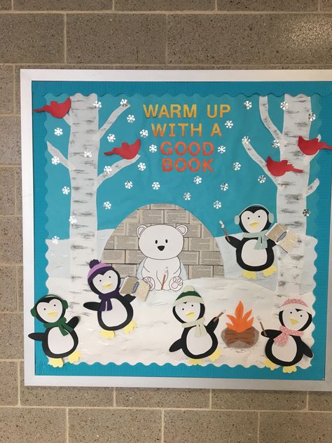 Warm up with a good book / winter bulletin board School Library Bulletin Boards, Winter Bulletin Board, Christmas Bulletin Boards, January Bulletin Boards, Winter Bulletin, School Library Displays, Reading Bulletin Boards, Winter Bulletin Boards, Preschool Bulletin