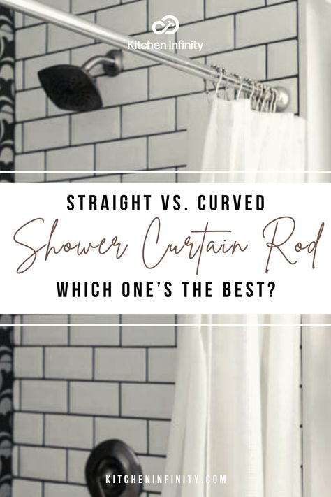 If you’ve been to luxurious hotel bathrooms, you must have noticed how an excellent display curved shower rods give, not to mention the additional space they seem to offer. But that is not to say straight shower rods are any lesser. On the contrary, these two are an admiration to many, and if you’re planning to replace them with curved ones, you must get every important information about them before making a move. | Bathroom Ideas | Bathroom Inspo | Kitchen Infinity Curved Shower Rod Ideas, Curved Shower Curtain Rod Vs Straight, Bathroom Shower Rod Ideas, Curve Shower Curtain Rod, Bathroom Curtain Rod Ideas, Shower Rods Ideas Bathroom, Shower Curtain Rods Ideas Bathroom, Shower Curtain Length Guide, Hanging Shower Curtain Ideas