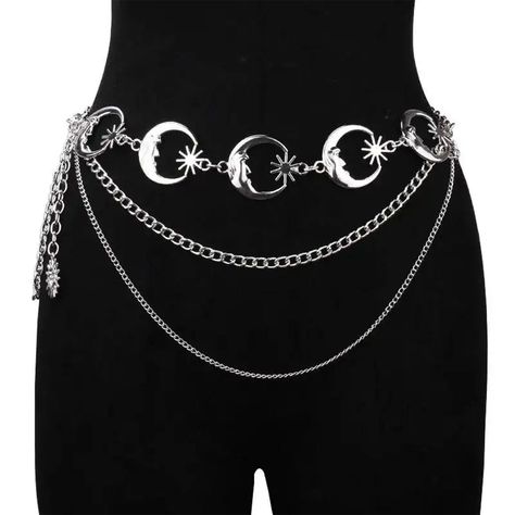 Harajuku Punk Moon Metal Belts Women Vintage High Waist Chain Waist Belts Gothic Moon Sun Sliver Pendant Belts Female CONDITION: New length 110cm Please note that not all monitors are set in the same way so colors may differ slightly from what you see on your screen. -Thank you for choosing us. When placing an order, please write your phone number, this is required by the transport company. Thank you.  ❤︎ Click here to visit my store ❤︎ Dark Beauty:  https://www.etsy.com/shop/DarkBeauty8?ref=sel Moon Waist Chain, Moon Belt Chain, Spacecore Accessories, Moon Goth Outfits, Goth Chain Belt, Gothic Chain Belt, Witchy Belt, Gothic Belts, Waist Chain Aesthetic