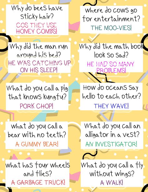 Brighten your child's day with these 30 printable FREE Lunch Box Jokes For Kids! Bright and colorful lunch box notes that are funny! Print as many copies as you like! #freeprintables Funny Lunch Notes, Lunch Box Jokes For Kids, Kids Jokes And Riddles, Lunch Jokes, Kids Lunch Box Notes, Kid Jokes, Materi Bahasa Inggris, Kids Questions, Lunchbox Jokes