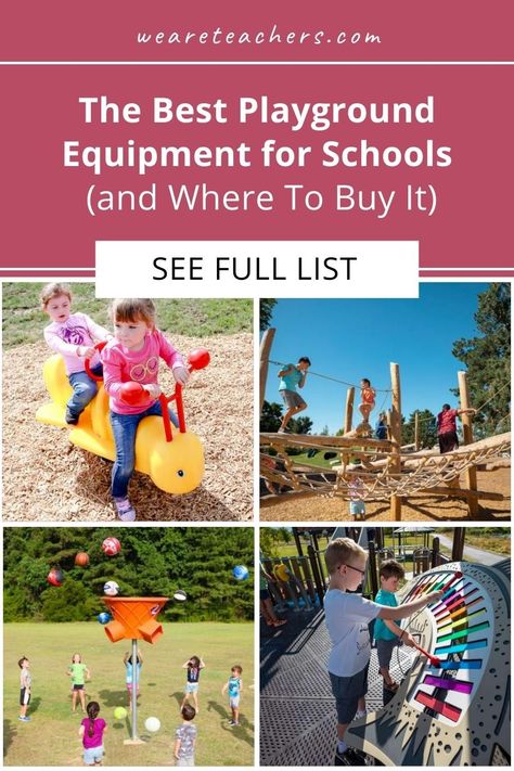 Building a new playground or adding to an older one? Check out the best playground equipment for schools, including affordable options. Diy School Playground Ideas, Middle School Playground Ideas, Outdoor Playgrounds Preschool, Pre K Playground Ideas, Neighborhood Playground Ideas, Best School Playgrounds, Special Needs Playground Ideas, Elementary School Playground Ideas, Elementary Playground Ideas