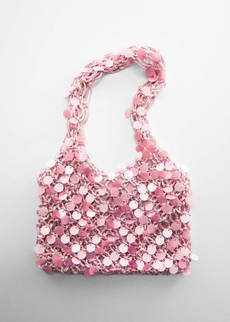 Sequined net bag Pink Cd, Bling Fashion, Shell Bag, Diy Bag Designs, Sequin Bag, Sequin Decor, Thrifted Outfits, Pink Chanel, Crochet Fashion Patterns