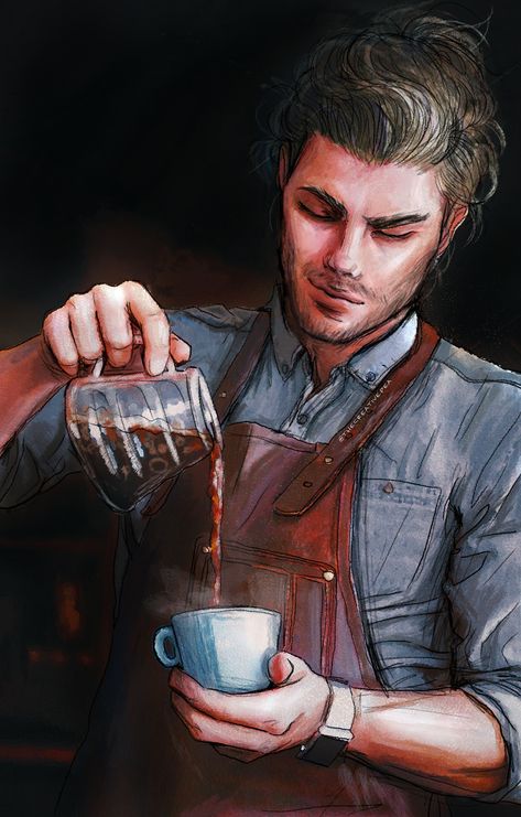 Barista on Behance Barista Drawing Reference, Barista Character Design, Barista Character, Barista Drawing, Barista Illustration, Barista Man, Male Barista, Barista Art, Explainer Animation