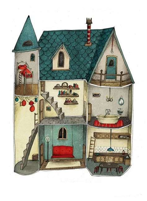 Ecole Art, House Illustration, House Drawing, Art And Illustration, Childrens Illustrations, Children's Book Illustration, Book Illustration, Cute Illustration, Illustrations Posters