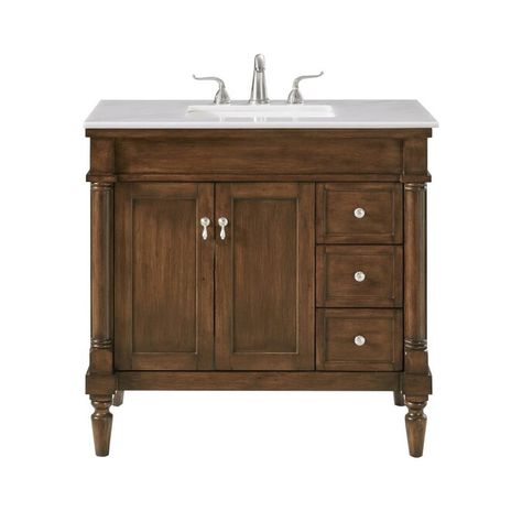 Elegant Decor First Impressions 36-in Brown Undermount Single Sink Bathroom Vanity with White with Occasional Coffee Color Vein Marble Top in the Bathroom Vanities with Tops department at Lowes.com Powder Room Vanities, 36 Inch Vanity, Create Room, 36" Vanity, Bathroom Necessities, White Marble Countertops, Marble Vanity Tops, Office Bathroom, Wood And Marble