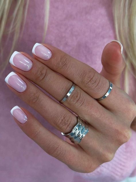 #pink nail designs
#pink nail ideas
#pink nail art Pink N White French Nails, Pink French Gel Manicure, Pink French Natural Nails, French Tip Nails Ideas Short, Pink Base With White French Tip, French Manicure With Pink Base, Pink White Tip Nails, Square French Nails Short, French Nails Dip Powder