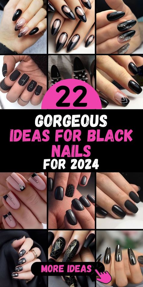 Dive into the world of "Black Nails Design" where each creation is a work of art. From the simplicity of high gloss black to the intricacy of nail art adorned with rhinestones, our collection offers a diverse range of styles. Choose between different shapes like round, oval, or the edgy squoval, and discover the perfect black nail design that complements your personal style and adds a touch of elegance to any look. Black Nail Manicure Ideas, Different Black Nails, Black And Silver Dipped Nails, Classy Black Nails Coffin, Black Nail Designs Oval Shape, Oval Black Nails Design, Nail Designs For Black Nails, Chic Black Nail Designs, Dressy Black Nails