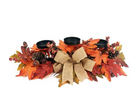 PRICES MAY VARY. Autumn-Themed Design: This Fall Centerpiece Table Decoration showcases the vibrant hues of Maple Leaves in orange and yellow, embodying the spirit of the season and adding a dynamic layer of color to any setting. Natural Elements: The inclusion of pinecones and berries enhances the overall fall atmosphere, making this Thanksgiving Tabletop Maple Leaf Centerpiece rich in texture and visual appeal. Functional Candle Holders: The centerpiece features three metal Candle Holders in t Autumn Centerpieces For Table, Fall Pillar Candles, Table Decorations Thanksgiving, Leaf Centerpiece, Fall Dining Room Table Decor, Pillar Candle Centerpieces, Thanksgiving Table Centerpieces, Fall Dining Table Decor, Thanksgiving Centerpieces Diy