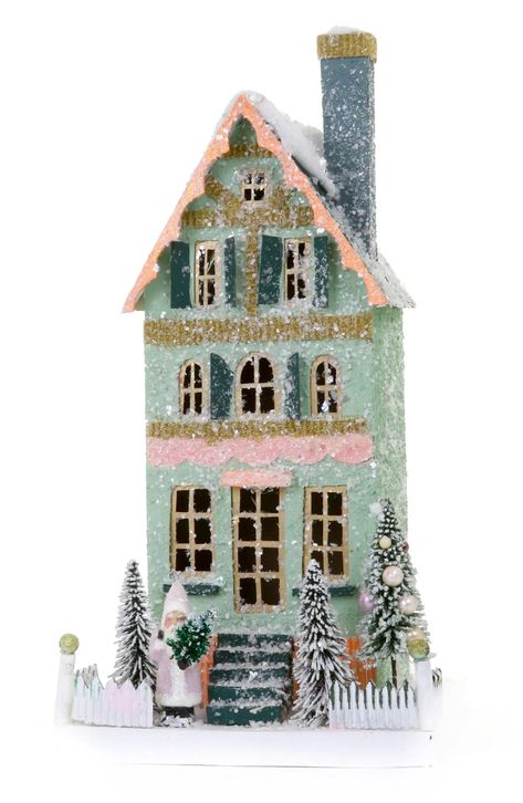 CODY FOSTER & CO | Cozy City Home Decor | Glittering Snow Covers | Little House Decor | Nordstrom Cozy City, Foster House, Cody Foster, Christmas Village Houses, Glitter Houses, Vintage Inspired Decor, Cardboard House, Putz Houses, Holiday Village