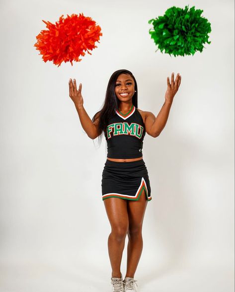 Cheerleading Photoshoot Ideas, Cheer Poses Individual Photo Ideas Black, Cheer Poses With Megaphone, Media Day Poses Cheerleading, Cheer Leading Photoshoot, College Cheer Poses, Cheer Senior Portraits, Cheer Pictures Black, Cheer Picture Poses Individual Football