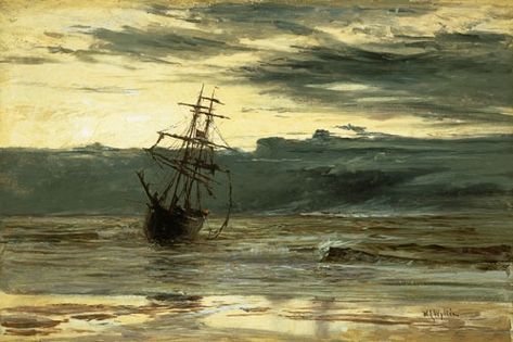 painting by W. L. Wyllie Gathering Storm, Water Boat, Marine Art, Virtual Museum, Poster Size Prints, Ethereal Art, A Storm, Rembrandt, Gold Medal