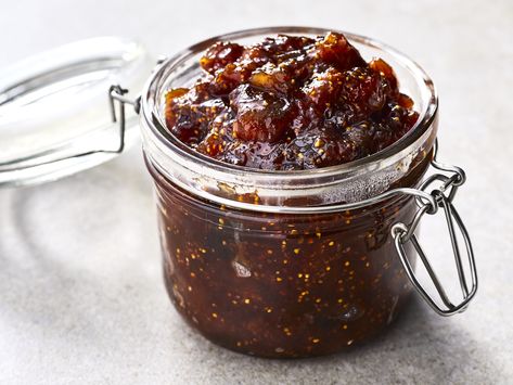 Three-Ingredient Fig Jam Fig Jam Recipe, Fall Recipes Breakfast, Three Ingredient Recipes, Chilli Jam, Homemade Condiments, Fig Recipes, Fall Breakfast, Jam Recipe, Fig Jam