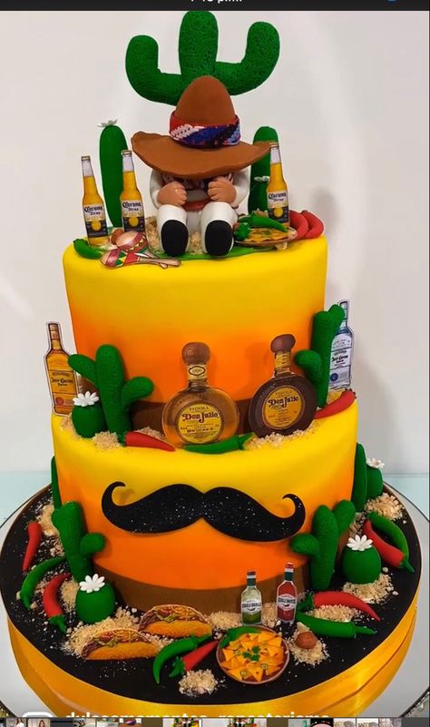 Takuache Cakes, Mexican Theme Cake For Men, Mexican Theme Cake, Mexican Themed Cakes, Mexican Dessert Table, 50th Birthday Party Ideas For Men, Mexican Fiesta Birthday Party, Mexican Cake, Chef Cake