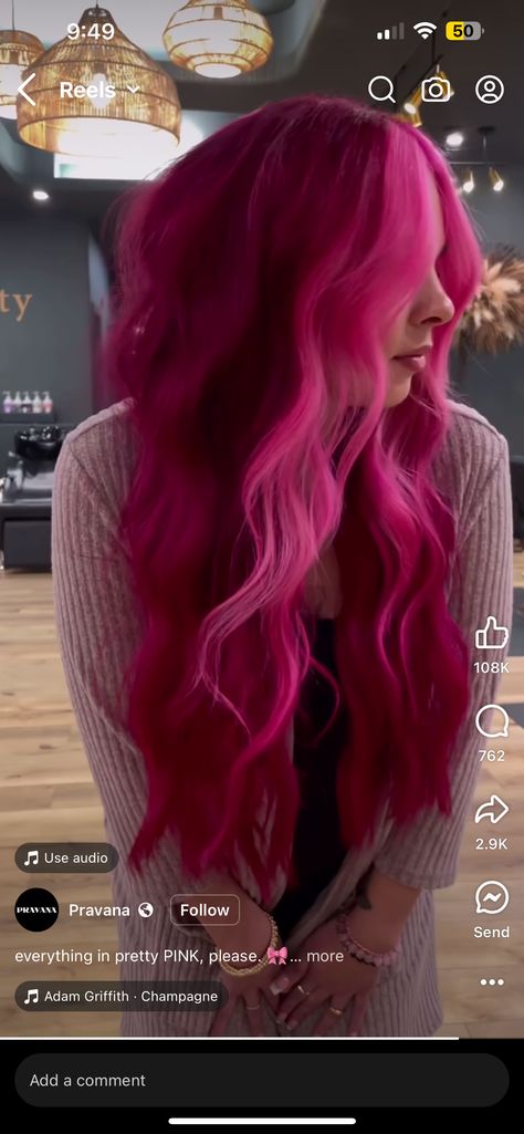 Magenta Hair With Pink Money Piece, Red Pink And Purple Hair, Pink Dimensional Hair, Pink And Magenta Hair, Vivid Pink Hair, Ombre Tattoos, Red To Pink Ombre Hair, Maroon And Pink Hair, Pink Hair Outfits