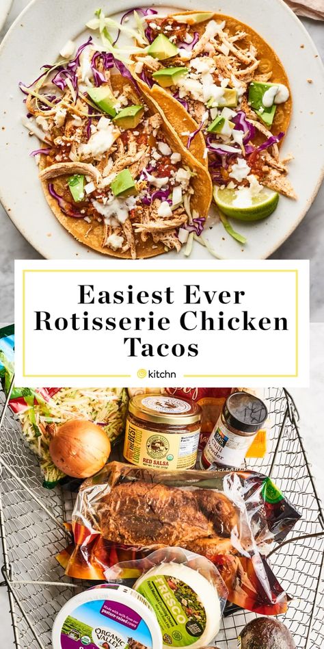 Super Fast Rotisserie Chicken Tacos | Kitchn Rotisserie Tacos Chicken Recipes, Rotisserie Chicken Recipes Tacos, Healthy Dinner Rotisserie Chicken, Rotisserie Chicken Street Tacos, Chicken Tacos From Rotisserie Chicken, Chicken Tacos Using Rotisserie Chicken, Leftover Rotisserie Chicken Tacos, Rotisserie Chicken Taco Recipes, Rottiserie Chicken Recipe