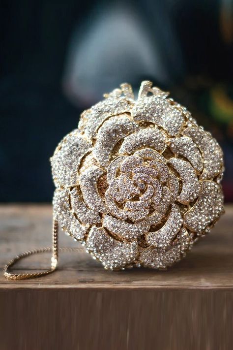 Trish Scully, Lace Frocks, Rose Gold Clutch, Rose Clutch, Dog Size Chart, Bridal Handbags, Luxury Clutch, Gold Clutch, High Fashion Outfits