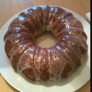 Cinnamon roll bundt cake!!  So easy!  Line 2 cans of pillsbury cinnamon rolls in the bottom of a bundt pan that you've sprayed with Pam. Sorry no pic. Put in a 325 oven for dark pan for 20 minutes. 350 for shiny pan  When done invert on a plate. Allow to cool then drizzle the frosting over the top and voila!  A pretty easy breakfast. Cinnamon Roll Bundt Cake, Coffee Cake Bundt, Apple Cinnamon Cake, Pillsbury Cinnamon Rolls, Cinnamon Cake, Pumpkin Spice Cake, Candied Ginger, Unique Desserts, Spice Cake