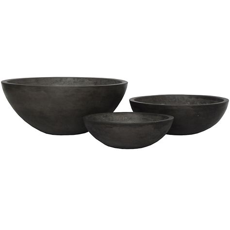 16in. Concrete Round Bowl Natural Smooth Dark Grey Finish | At Home Fresco, Nature, Gray Planter, Gray Concrete, Bowl Planter, Concrete Bowl, Planter Pots Outdoor, Patio Plants, Outdoor Pots