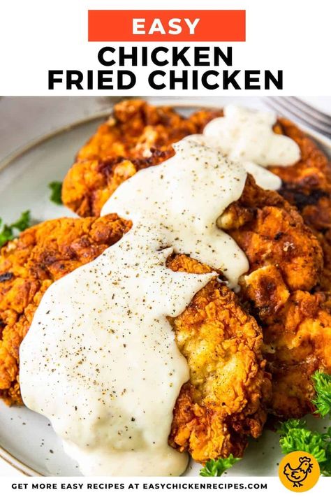 Chicken And Waffles With Gravy, Chicken Fried Chicken Air Fryer, Chicken Fried Chicken With Gravy, Country Fried Chicken Recipe, Fried Chicken With Gravy, Fried Chicken Gravy, Chicken With Gravy, Fried Chicken Breast Recipe, Country Fried Chicken