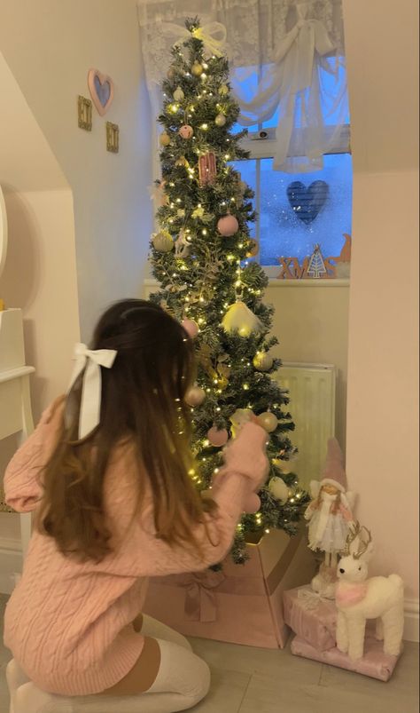 Pink And White, Christmas Tree, Living Room, Christmas, Pink, White