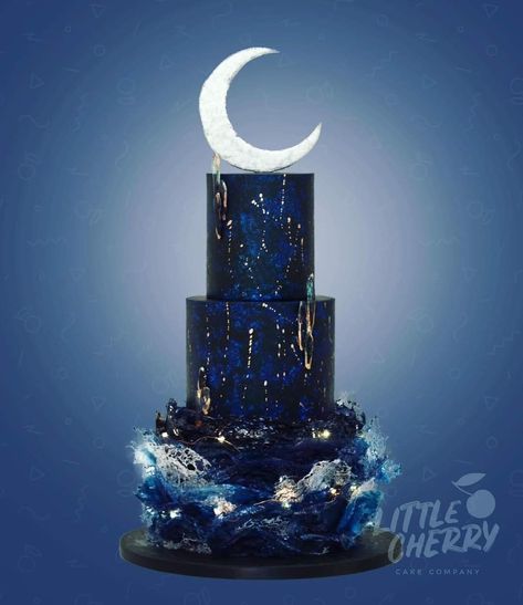 Night Sky Cake, Celestial Wedding Cake, Sky Cake, Starlight Wedding, Starry Night Wedding Theme, Midnight Vibes, Wedding Under The Stars, Gothic Wedding Cake, Celestial Wedding Theme