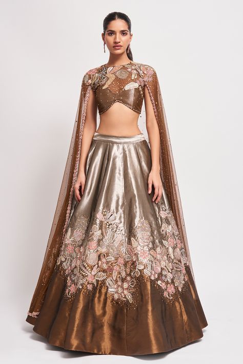 Aisha Rao, Cape Lehenga, Cape Blouse, Tulle Cape, Indian Outfits Lehenga, Lehenga Blouse Designs, Unique Blouse Designs, Lehenga Blouse, Indian Gowns