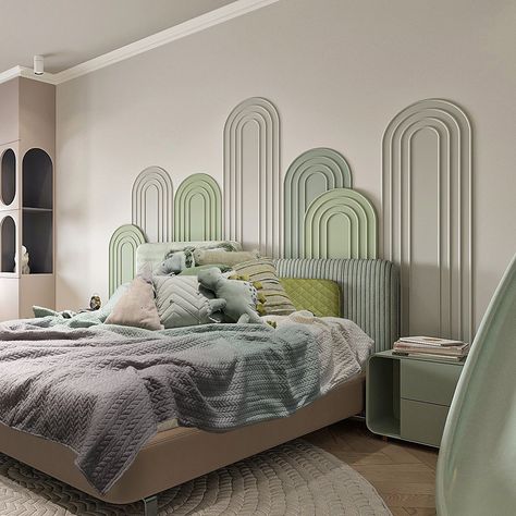 Aesthetic Bedroom Interior Ideas, Small Bedroom Back Wall Design, Kids Room Bed Back Wall Design, Kids Bed Back Design, Interior Wall Design Bedrooms, Kids Bedroom Designs Boys, Kids Room Ceiling Design, Twin Size Bedroom Ideas, Master Room Ideas