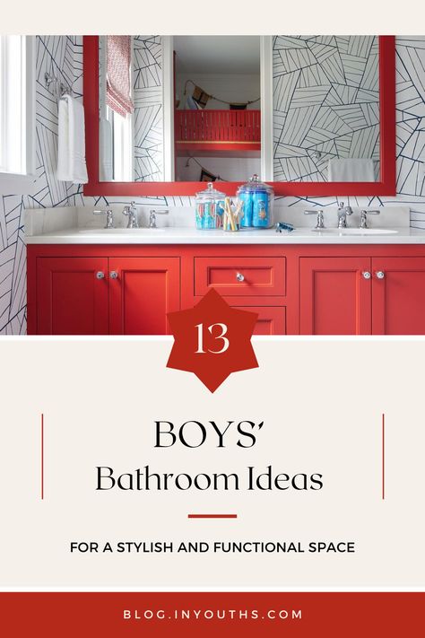 BOYS BATHROOM IDEAS Teenage Bathrooms Boy, Boy Bathroom Ideas Kid, Toddler Boy Bathroom Ideas, Teen Boys Bathroom Ideas, Teen Boy Bathroom Ideas, Boys Bathroom Ideas Teenagers, Kids Farmhouse Bathroom, Boys Bathroom Ideas