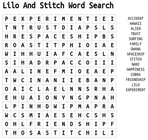 Here is Lilo And Stitch Word Search featuring 15 vocabulary words related to the Lilo and Stitch movie. This Disney movie word search is suitable for the kids of 3rd grade and above. Lilo And Stitch Worksheet, Lilo And Stitch Word Search, Lilo And Stitch Activity Sheet, Stitch Birthday Games, Stitch Activities For Kids, Lilo And Stitch Birthday Party Games, Stitch Party Games, Lilo And Stitch Activities, Lilo And Stitch Crafts