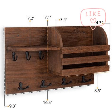 Wallniture Horta Wood Entryway Key Holder and Mail Organizer with Hooks - Overstock - 33310073 Entryway Key Holder, Key Holder Diy, Wooden Key Holder, Diy Wooden Projects, Wood Shop Projects, Scrap Wood Projects, Entryway Organization, Wall Rack, Free Woodworking Plans