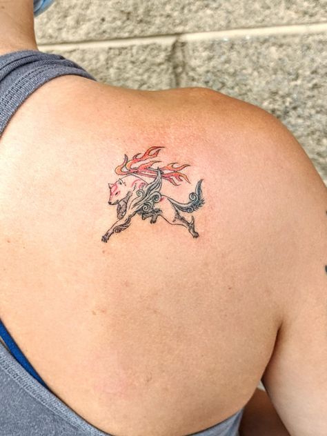 Okami micro tattoo by Skyler Espinoza at Ikonik Ink Tattoo in Lakewood CO. Okami Tattoo Ideas, Okami Tattoo, Micro Tattoo, Matching Tattoo, Dog Tattoo, Friend Tattoos, Tattoos Ideas, Tattoo Inspo, Hanfu