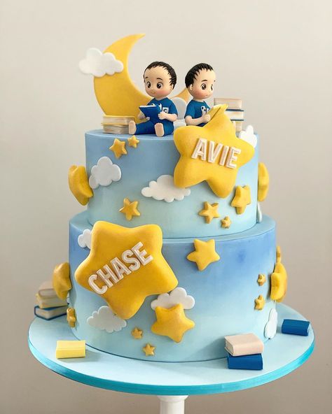 OC’s Kitchen on Instagram: “Cake for twin boys ... #littlemissoccakes” 1 St Birthday Cake For Twins, Birthday Cake For Twins Boys, Twins Bday Cake, Birthday Cake Ideas For Twins, Twin Cake Ideas, Twin Boys First Birthday Party Ideas, Twins Cake Ideas, Birthday Cake Twin, Twins Birthday Cake Ideas