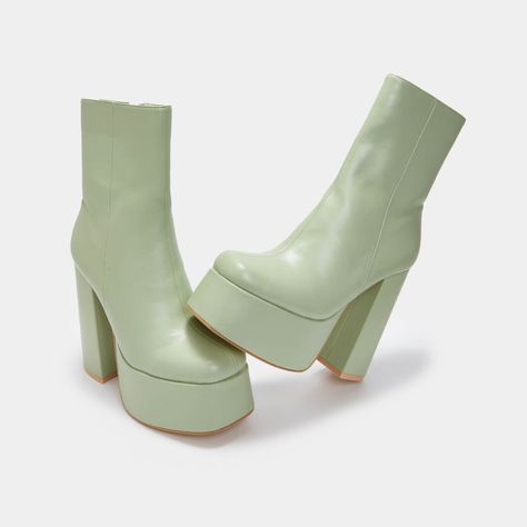 Green Heels Boots, Green Go Go Boots, Mint Green Boots, Chunky Green Heels, Green Boots Aesthetic, Green Shoes Png, Green Gogo Boots, Pastel Green Heels, Light Green Boots