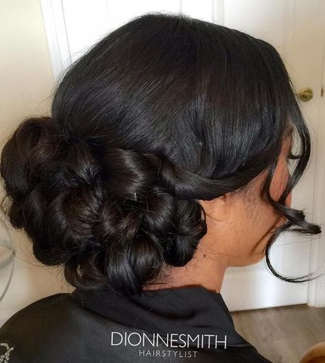 Formal Twisted Low Bun Black Bridesmaids Hairstyles, Black Brides Hairstyles, Hairstyles For Brides, Black Wedding Hairstyles, Low Bun Hairstyles, Low Bun, Wedding Hairstyles Updo, Sophia Loren, Hairstyles Black