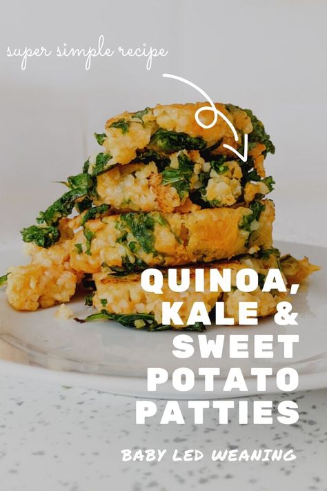 Quinoa Sweet Potato Patties, Blw Kale Recipe, Quinoa Recipes For Baby, Quinoa Baby Led Weaning, Kale Baby Food Recipes, Vegan Baby Led Weaning, Vegan Blw, Blw Meals, Breastfeeding Recipes